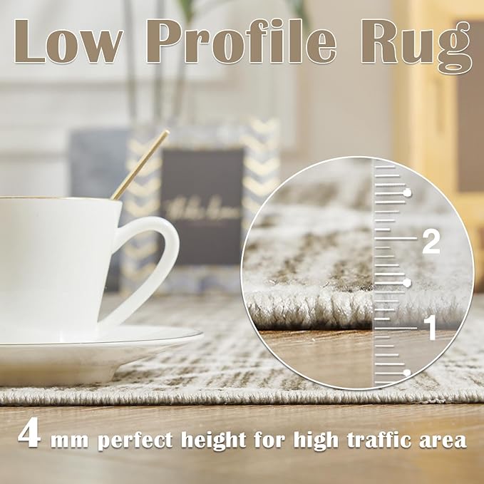 jinchan Moroccan 5x7 Area Rugs for Bedroom - Machine Washable Soft Modern Geometric Stain Resistant Non-Slip Ultra-Thin Low-Pile Carpet for Living Room Kitchen Dining Room (5x7ft, Taupe)