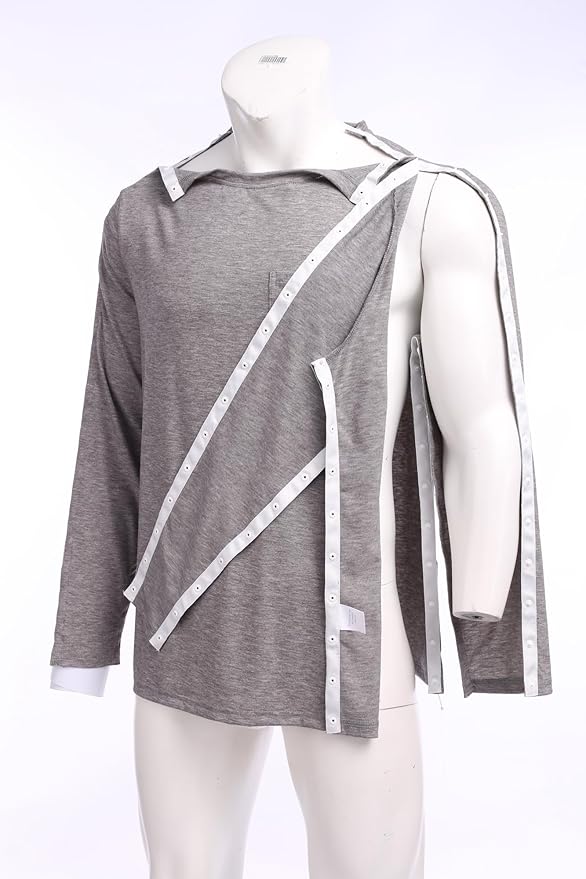 Deyeek Men's Post Shoulder Surgery Recovery Shirts Full Tear Away Long Sleeve Snap Chemo Port Access Shirt
