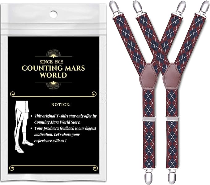 STAY GENT Y-Style Shirt Stays For Men with Non-Slip Locking Clamps and Adjustable Elastic Straps