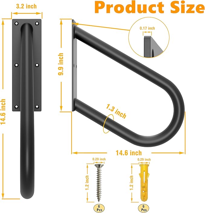 ROTHLEY Hand Rails for Outdoor Steps: U-Shape Black Handrails for 1-3 Steps Wall Mount Stair Hand Railing 1.3" Pipe Grab Bars Stainless Steel Safety Handle for Garage Porch Garden