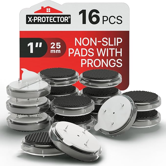 X-Protector Nail On Non Slip Furniture Pads - 16 PCS 1" - Premium Chair Leg Floor Protectors - Black Rubber Feet for Furniture Feet - Ideal Rubber Stoppers Chair Leg Pads to Keep Anything in Place!