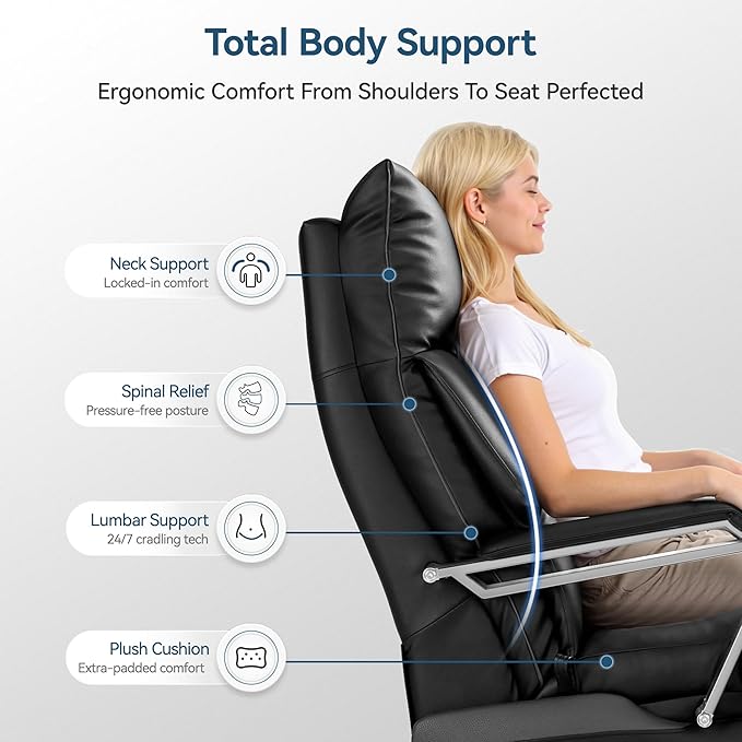 M80A Dual Motor Electric Executive Office Chair with Footrest, Comfortable Reclining Office Chair Wide Seat, Big and Tall Ergonomic Leather Home Office Desk Chair (Black,No Massage)