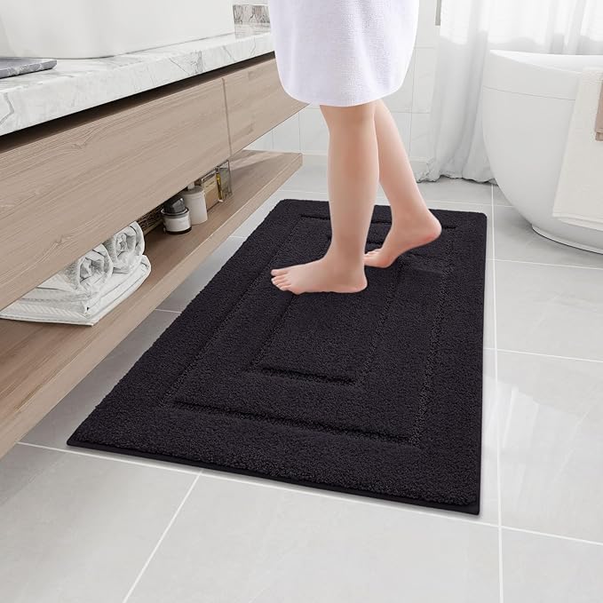 Buganda Bathroom Rugs, 36" x 24", Soft and Absorbent Microfiber Bath Rugs, Non-Slip Shaggy Shower Carpet, Machine Wash Dry Bath Mats for Bathroom Floor, Tub and Shower, Black