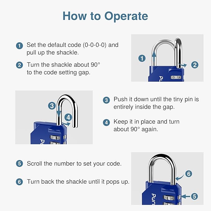 Puroma 2 Pack Combination Lock for Locker 4 Digit Outdoor Waterproof Padlock for School, Gym, Sports, Fence, Toolbox, Gate, Case, Outdoor, Hasp Storage (Blue)