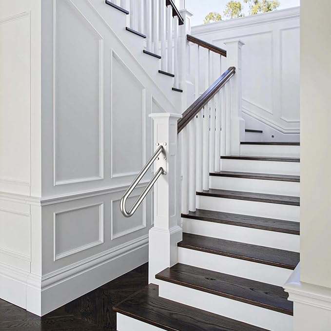 20 inch U Shaped Handrail for 1-3 Steps- 1.25" Tube, ZUEXT SUS304 Stainless Steel Safety Grab Bar for Stairs, Wall Mounted Hand Railing for Outdoor Garage Entry Interior Exterior Stairway