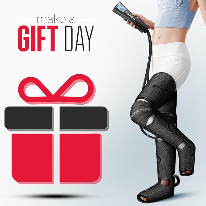 Air Compression Leg Massager with Heat - Ideal Christmas, Mother's Day and Father's Day Gifts for Men, Women, Dad, Mom - Relieves Foot and Knee Pain, Eases Varicose Veins, Cramps, Swelling and Edema