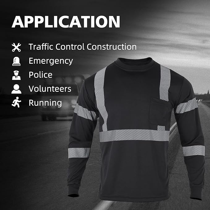 FONIRRA Safety Shirts for Men High Visibility Reflective ANSI Class 2 Hi Vis Construction Work T Shirts Long Sleeve