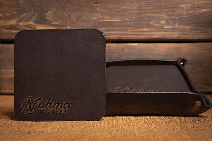 Valet Tray – Full-Grain Leather Catchall Organizer for Keys, Phone & Wallet – Rustic Nightstand & Desk Tray with Raised Sides – Handmade in USA (Vintage Brown, Small Square/Coaster Set)