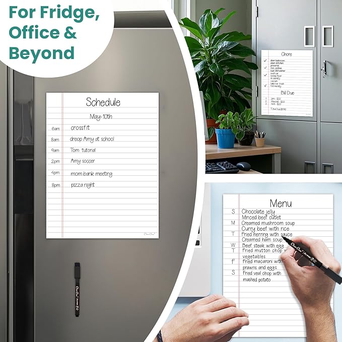 Magnetic Dry Erase Board – 8.5”x11” Reusable Lined Dry Erase Notebook Sheet for Fridge 2 Pcs – Marker Included