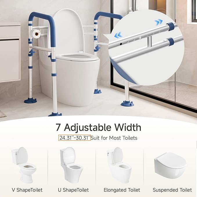 Toilet Safety Rails for Seniors,Height-Adjustable Toilet Frame Width-Adjustable Toilet Handles Toilet Rail Provides Support for Seniors ， Pregnant ，Disabled