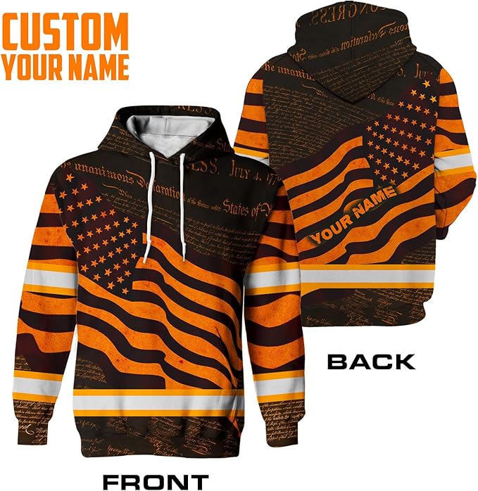 US Flag High Visibility Hoodie for Men Reflective Hoodie Safety Workwear for Worker Runner Patriotic ACC02