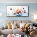 amatop Large Framed Floral Wall Art | Elegant Abstract Pink & Blue Bloom Bouquet – Daisy Peony Botanical Wall Art for Living Room, Bedroom & Dining Room (48x24 Inch)