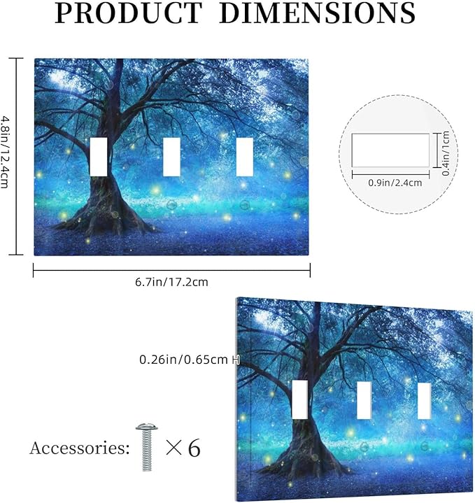 Light Switch Cover Fantasy Fairy Tree In Mystic Forest 3 Gang Wall Plate Triple Light Switch Plate Toggle Decorative Outlet Covers Electrical Switchplate for Bathroom Bedroom Decor