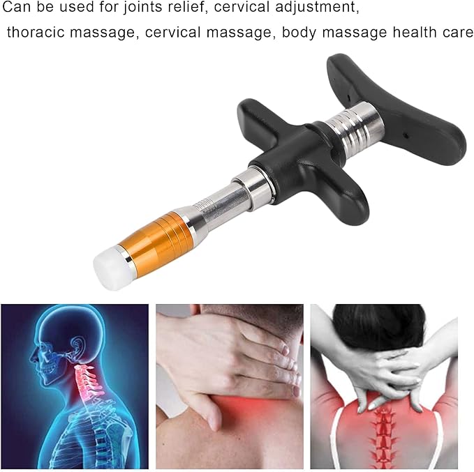 ZJchao Chiropractic Adjustment Tool, 10 Levels Manual Single Head Spinal Massager Hand Back Massage Tool Gun Device Portable Chiropractic Adjustment Tool (Gold)