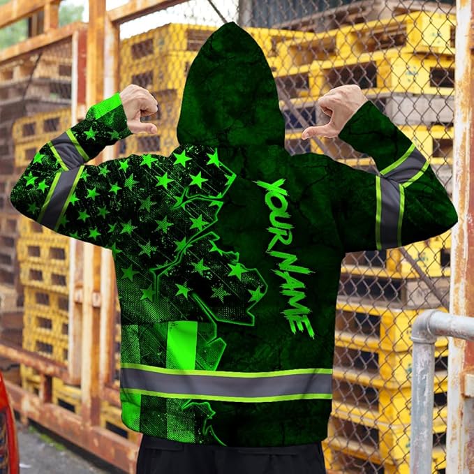 Maddly Hi Vis Reflective Zip Up Hoodie, High Visibility Safety Jacket with Skull Design for runner, worker, trucker, cyclist