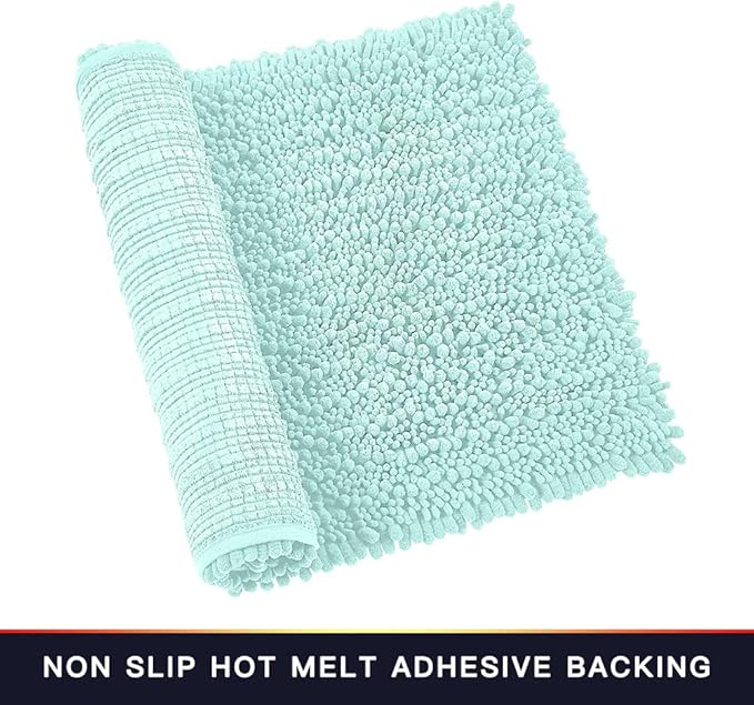 Walensee Bathroom Rug Non Slip Bath Mat (24x17 Inch Spa Blue) Water Absorbent Super Soft Shaggy Chenille Machine Washable Dry Extra Thick Perfect Absorbant Best Small Plush Carpet for Shower Floor