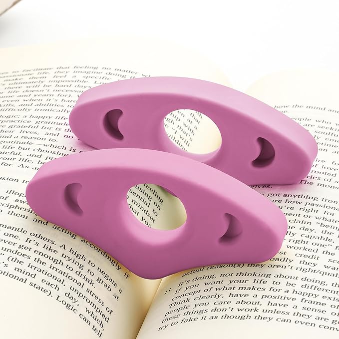 Book Page Holder, 2 Pack Breathable Silicone Thumb Page Holder for Reading, Ideal Book Reader Gifts and Reading Accessories (Medium Size, Purple)