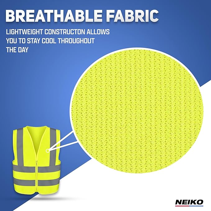 Neiko High Visibility Safety Vest ANSI Class 2, No Pocket, Neon Yellow, Medium (M)