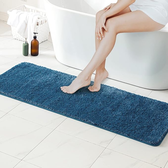 MIULEE Navy Blue Bathroom Runner Rug 24x60 Inches, Long Bath Mat for Bathroom Floor Bathtub Showers, Machine Washable Absorbent Microfiber Carpet with TPR Anti-Slip Back
