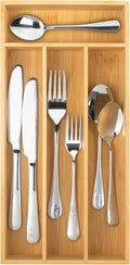 Silverware Organizer - Bamboo Kitchen Drawer Utensil Holder with 4 Slots (Natural)