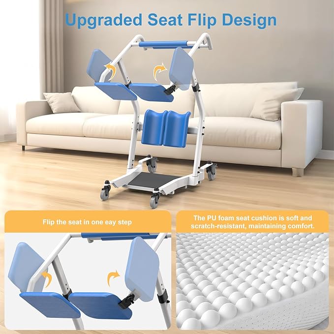 Upgraded Sit to Stand Patient Lift, One-Step Stand Assist Lift for Elderly,Lift Assist Transfer Device with Wheels, Home Care Use Transport Chair Stand Assist for Seniors, Adults & Disabled