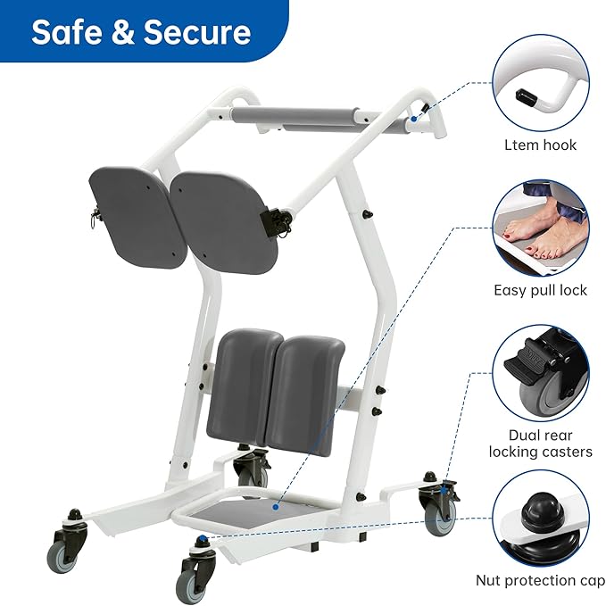 Stand Assist Patient Transport Unit, Safely Sit, Stand, Transfer & Transport, Fall Prevention Patient Transfer Lifter for Home and Facilities, 400 lb Capacity.