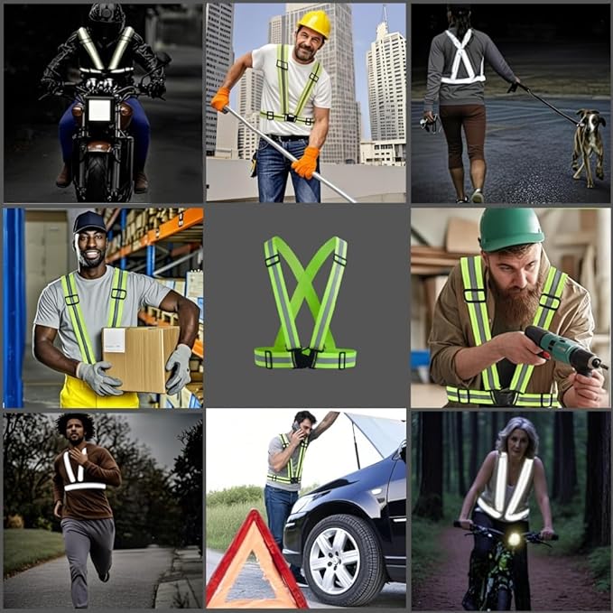 Adjustable Reflective Safety Vest-360° Silver Straps for Cycling,Construction