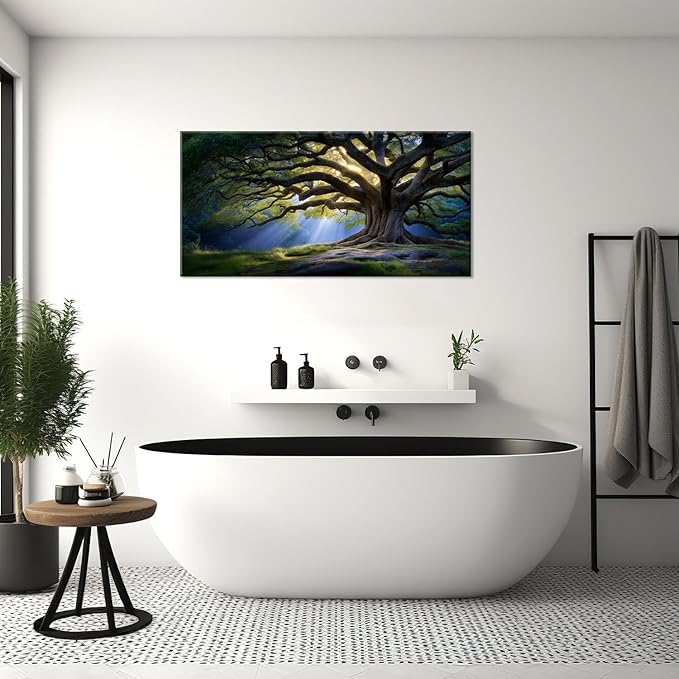 Beautiful Green Tree Scenery Wall Art for Living Room Office Scenic Landscape Nature Art Deco Brown Painting Prints Elegant Canvas Artwork Over The Couch Bedroom Decor