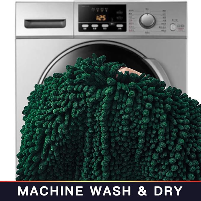 Walensee Bathroom Rug Non Slip Bath Mat (36x24 Inch Hunter Green) Water Absorbent Super Soft Shaggy Chenille Machine Washable Dry Extra Thick Perfect Absorbant Best Large Plush Carpet For Shower Floor