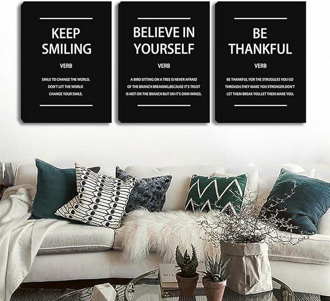 3 Piece Motivational Wall Art, Inspirational Quote for Office Decor, Framed Canvas Wall Decor for Classroom Home Living Room Bedroom(60" Wx28 H)