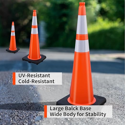 BESEA 8 Pack 36” Traffic Cones, Orange PVC Safety Cones with 6" + 4" Reflective Collars, Heavy Duty Weighted Base for Parking, Roadway & Construction Zone Control