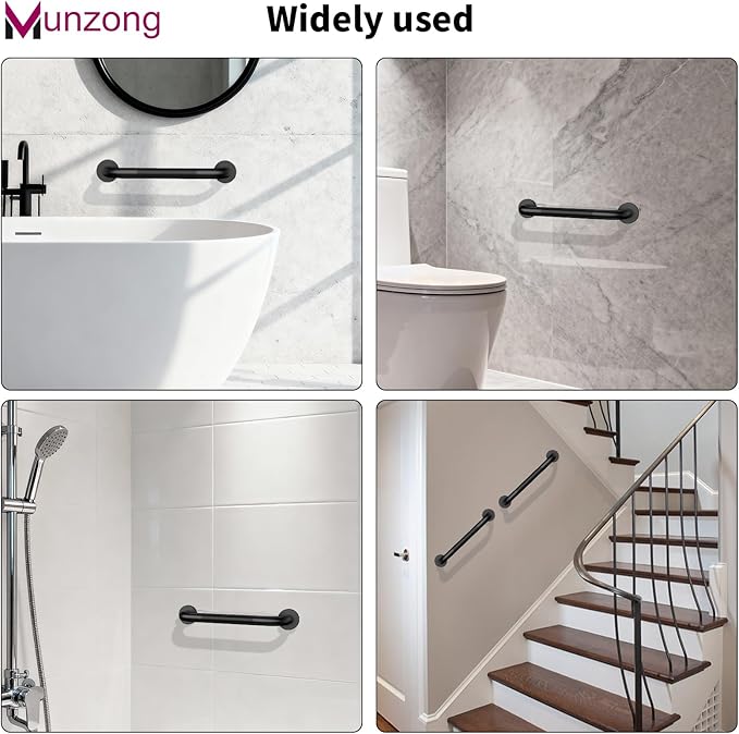 16 Inch Anti Slip Shower Grab Bar, Munzong Oil Rubbed Black Bathroom Grab Bar for Bathtubs and Showers, Knurled Handicap Balance Bar,Safety Hand Rail Support Elderly Senior Assist Bath Handle