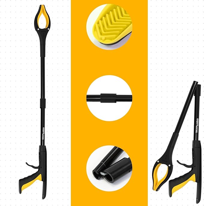 2 Pack 32 inch FDA Registered GrabRunner Folding Reacher Grabber Tool with Strong Magnetic and Swivel Head &Shoehorn (Yellow Yellow)