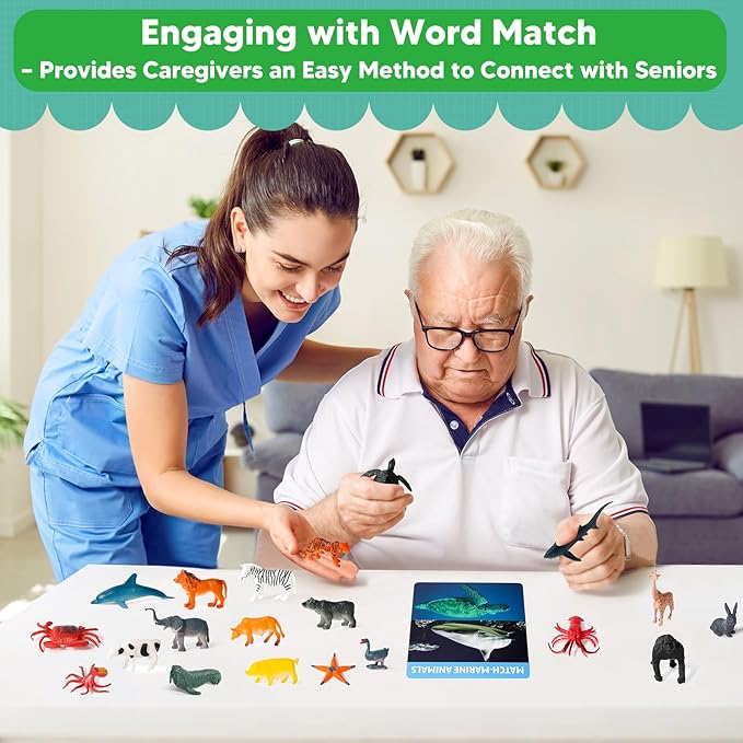 Animal Matching Memory Games for Dementia Patients | Alzheimers Activities Kit w/ 36 Realistic Animal Figures & 54 Cards, Fun Brain Training Product & Meaningful Gift for Seniors and Elderly