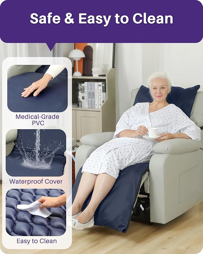 Kekoy Alternating Air Pressure Mattress Pad for Recliner Chair, Upgraded Anti-Slip Design, Pressure Relief Cushion & Bedsore Prevention for Elderly, Quiet Pump, Waterproof Cover for Home Hospital Use