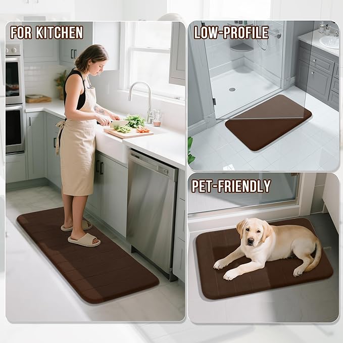 Yimobra Memory Foam Bath Mat Set 3 Pieces- Super Soft Absorbent Quick Dry Bathroom Rug Sets, Machine Washable Non Slip Floor Carpet for Tub Shower, Vanity & Toilet Base, Brown