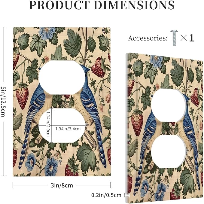 Outlet Covers Vintage Floral Bird Strawberry Thief William Morris 1 Gang Duplex Wall Plate Decorative Switch Plates Electrical Receptacle Faceplate Light Switch Cover for Bedroom Home Decor