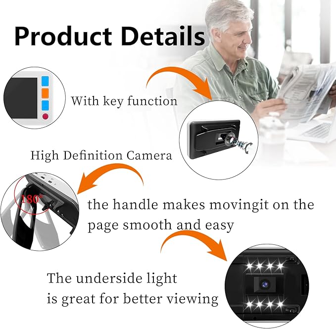5.0 Inch Digital Magnifier,3X-48X Zoom Electronic Reading Aid,Simplified Buttons Digital Video Magnifier for The Visually Impaired, Low Vision, Color Blindness, Amblyopia