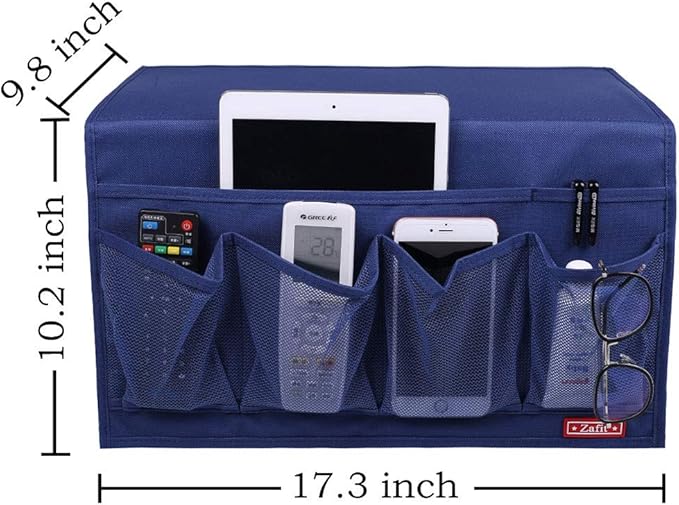 6 Pockets Bedside Storage Organizer, Table cabinet Storage Organizer Bedside Organizer Caddy for Remotes Phone Glasses (6 Pockets-Blue)