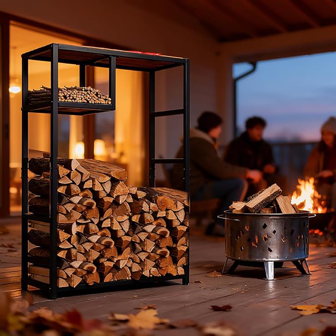 Indoor Firewood Rack - 23 x 39 Inches Durable Firewood Holder for Indoor and Outdoor Use - Elegant Fireplace Storage Solution & Stylish Home Decor