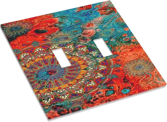 Abstract Ombre Colorful Indian Mandala 2 Gang Light Switch Plate Cover Double Toggle Wall Plate Decorative Switchplate Electrical Faceplate for Livingroom Bedroom Bathroom Decor