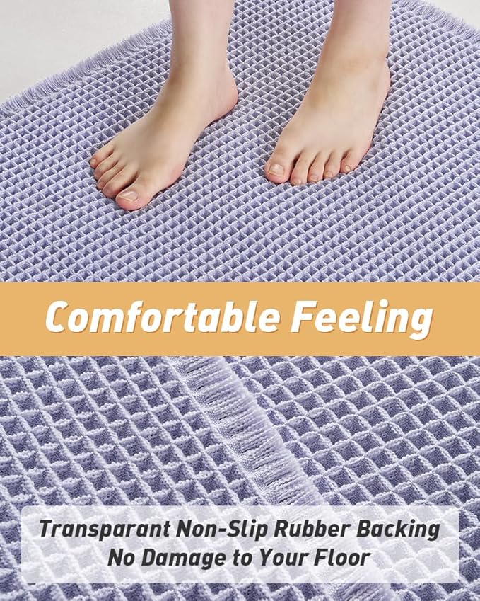 Upgraded Waffle Runner Rug Super Absorbent Non Slip Bath Mats for Bathroom Machine Washable Bathroom Runner Rug with Tassels, Ideal for Hallway Bedroom Laundry Room, 2' x 4' (24" x 48"), Purple
