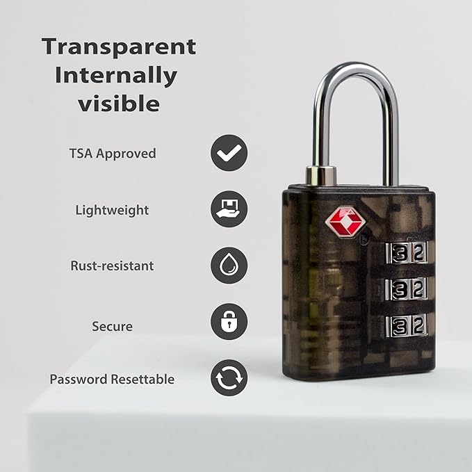 TSA Locks for Luggage, Combination Lock for Locker, 3 Digit Padlock Combination, Combo Small Padlock for Gym Locker, Travel Suitcase, Gun Case, Fence Gate, Backpack Zipper (Black+Black)