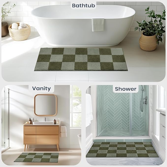 PURRUGS Bathroom Rug Non-Slip Machine Washable 30" x 46", Super Absorbent and Quick-Dry Bath Mat, Extra Soft and Plush Bath Rug for Shower, Bathtub and Sink, Sage Green & Olive Green
