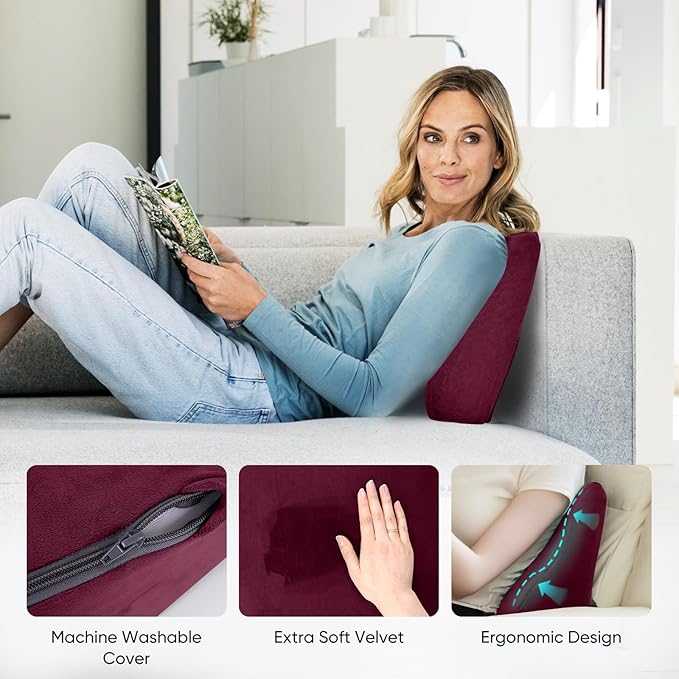 Back Support Pillow for Recliner Chair, Memory Foam Couch Back Cushions Ergonomic Large Lumbar Support Pillow for Lower Back Pain Relief, with Soft Velvet