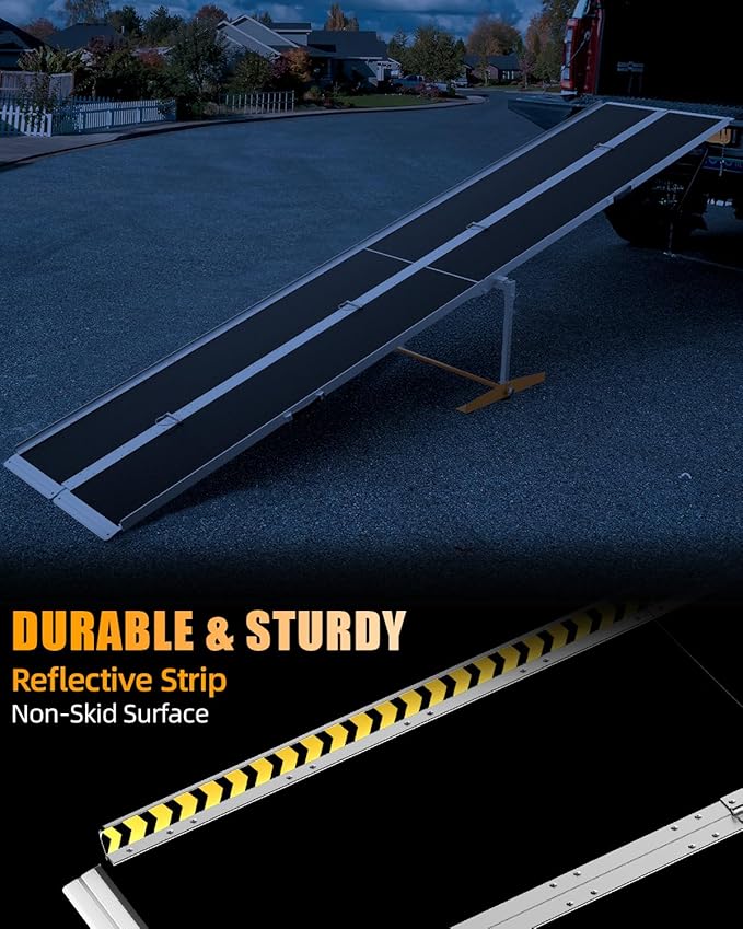 VNN Portable Wheelchair Ramp 12FT, Seamless Non-Slip Aluminum Material Handling Ramps for Wheelchairs for Home, Wheelchair Ramps for Home Steps, Aluminum Loading Dock Plates