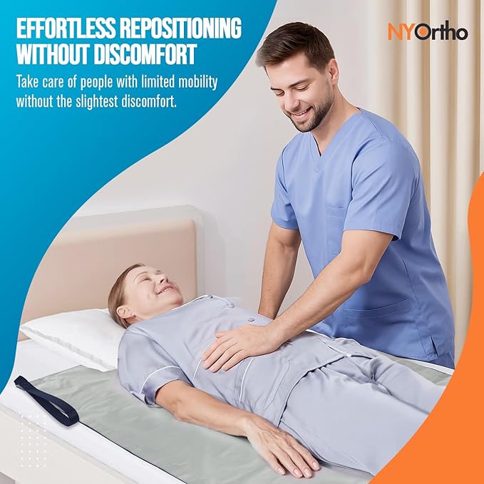 NYOrtho Glide Repositioning Sheet 35x55 in – Low-Friction, Breathable, Reusable Transfer Aid with 12 Ergonomic Handles – Supports Up to 575 lbs