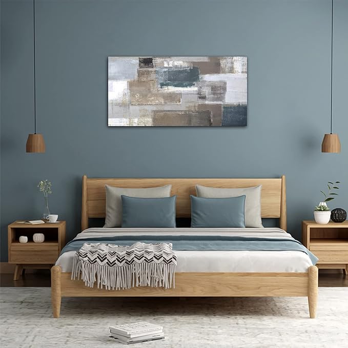 Abstract Wall Art Brown Gray Patch Canvas Prints for Living Room Bedroom Wall Decor Large Contemporary Wall Picture Artwork for Office Kitchen Nursery Home Decoration Framed Ready to Hang 29" x 58"