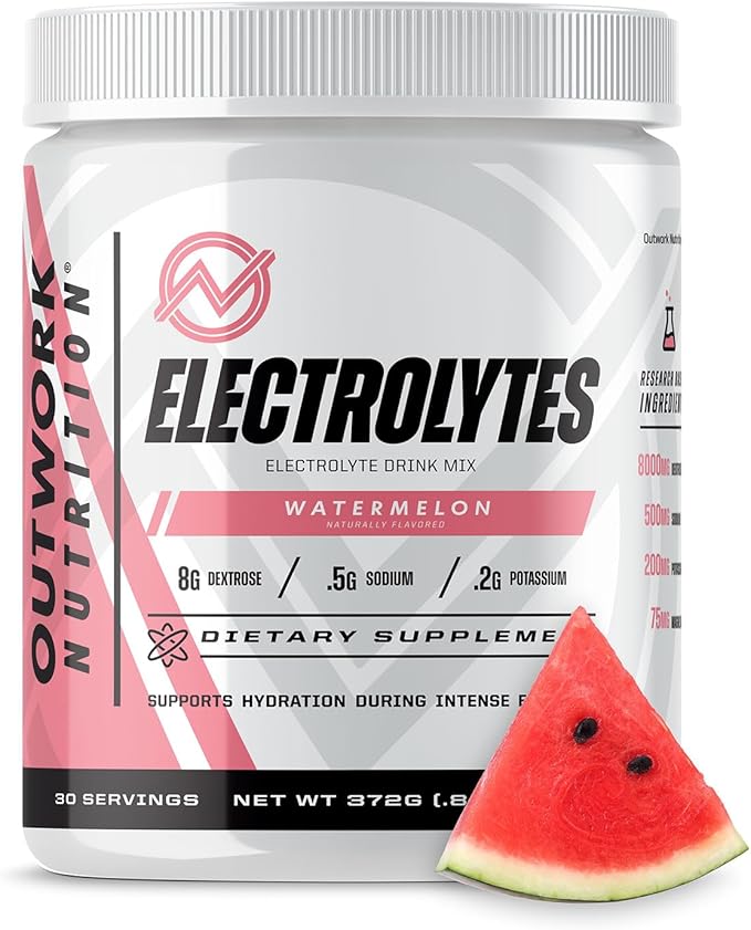 Outwork Nutrition Electrolytes Powder - Hydration Powder for Exercise Endurance & Muscle Cramp Relief - Instant Hydration, Electrolyte Drink Mix - Watermelon Flavor, 30 Serv