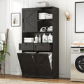 78" Tall Tilt-Out Double Doors Laundry Cabinet Hamper w Hidden Laundry Hamper,Large Pull Out Laundry Room Storage Cabinets,Kitchen Double Tilt Out Trash Cabinet,13X2 Gallon Bathroom Organizers(Black)